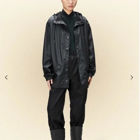 Rains Unisex Black Hooded Rain Jacket Size S-M - Picture 2 of 10